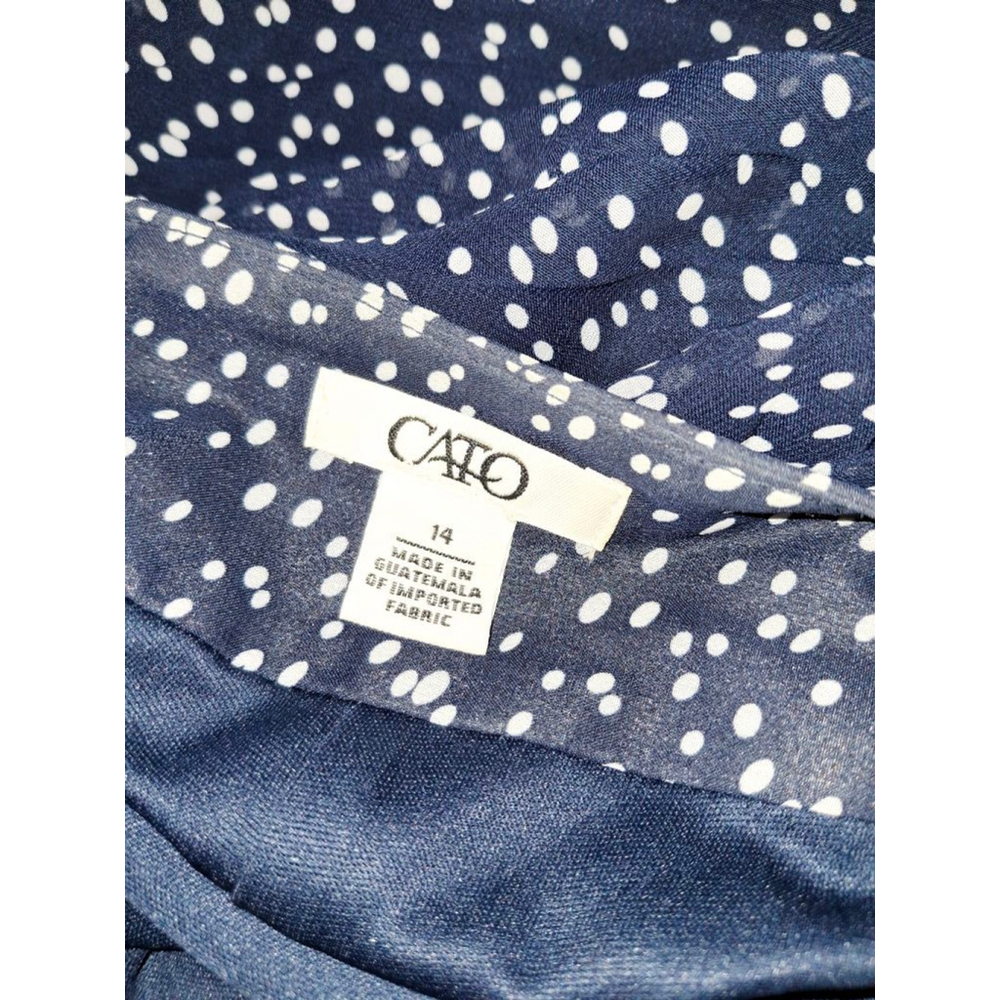 Cato Navy Blue White Polka Dot Pleated Midi Skirt Size 14 Plus librarian school - Picture 4 of 5